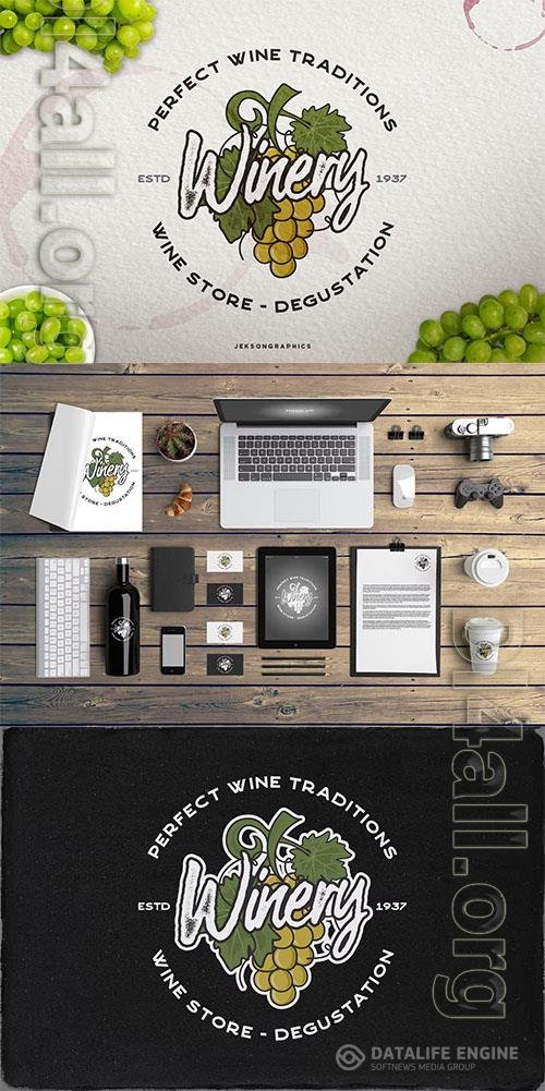 Winery Vintage Logo Retro Wine Badge PSD