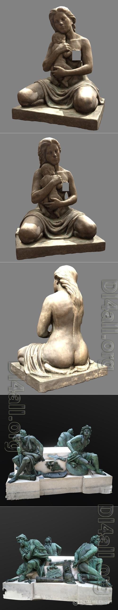 Femme et enfant and Four Captives Richelieu wing Louvre 3D Print