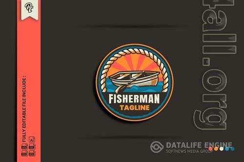 Retro Fisherman Badge Logo PNG