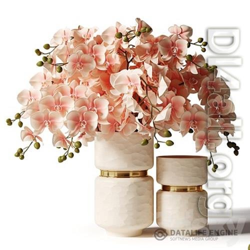 Bouquet of pink orchids in a modern beige vase 3D Models