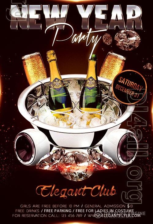 Elegant Drinks and Diamonds New Year Party Flyer and Facebook Cover Template PSD