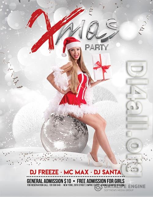 Glitter White Xmas Party Flyer and Facebook Cover Template