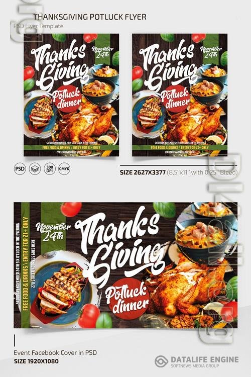 THANKSGIVING POTLUCK FLYER TEMPLATE + INSTAGRAM POST (PSD)