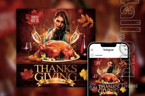 Charming Elegant Leafy Thanksgiving Party Instagram Post Template