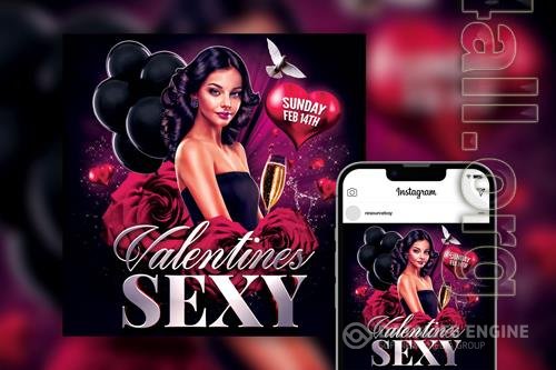 Sexy Splash Floral Glittery Valentine Party Instagram Post Template