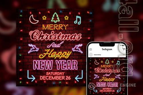 Neon Merry Christmas Party Instagram Post Template