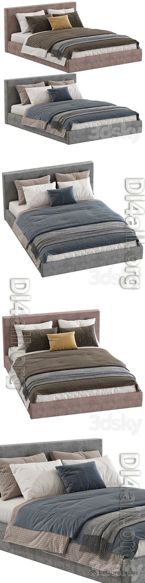 Bed Cushy Upholstered Platfrom Bed 3D Models