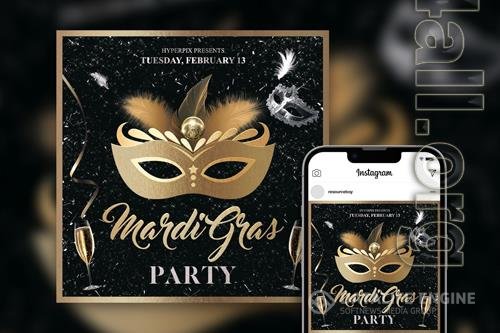 Nifty Luxurious Mardi Gras Party Instagram Post Template PSD