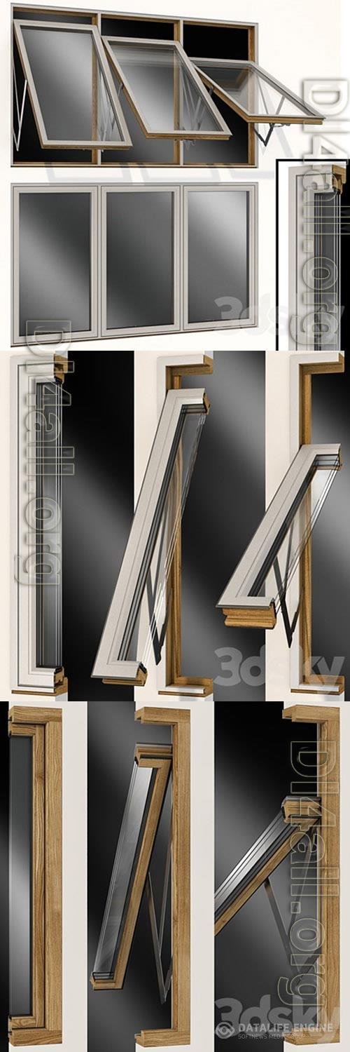 Top swing hinged wooden metal window 3D Models