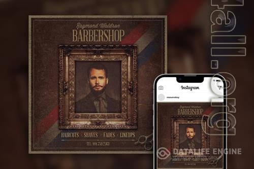 Stylish psd vintage Barbershop flyer Instagram Post Template Beautiful PSD