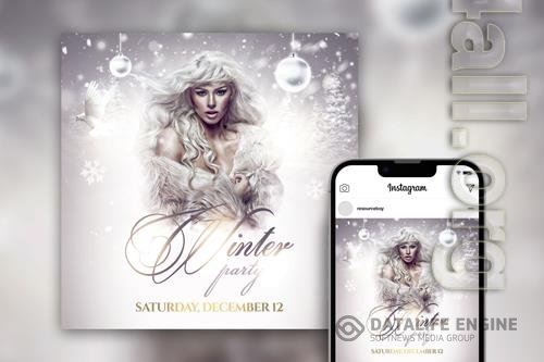 Snowy Elegant Winter Party Instagram Post Template Beautiful PSD