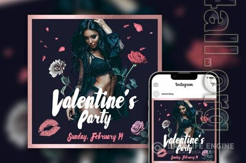 Elegant Border Floral Valentine's Day Party Instagram Post Template Beautiful PSD