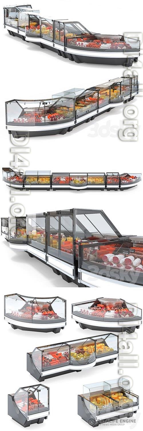 Set of showcases for grocery store 3D Models