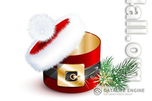 Christmas winter round gift box, looking like santa claus with santa hat and belt isolated