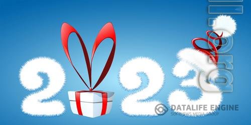 2023 new year number with gift box and santa hat, christmas, new year concept