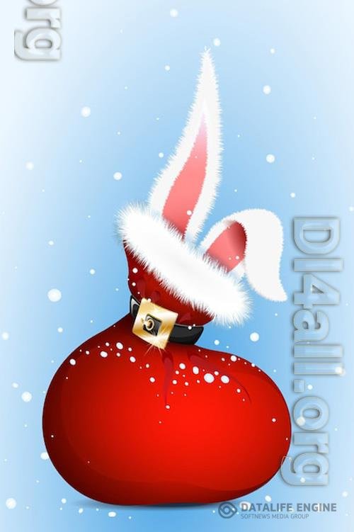 Santa's bag with sticking out rabbit ears, concept of christmas and chinese new year