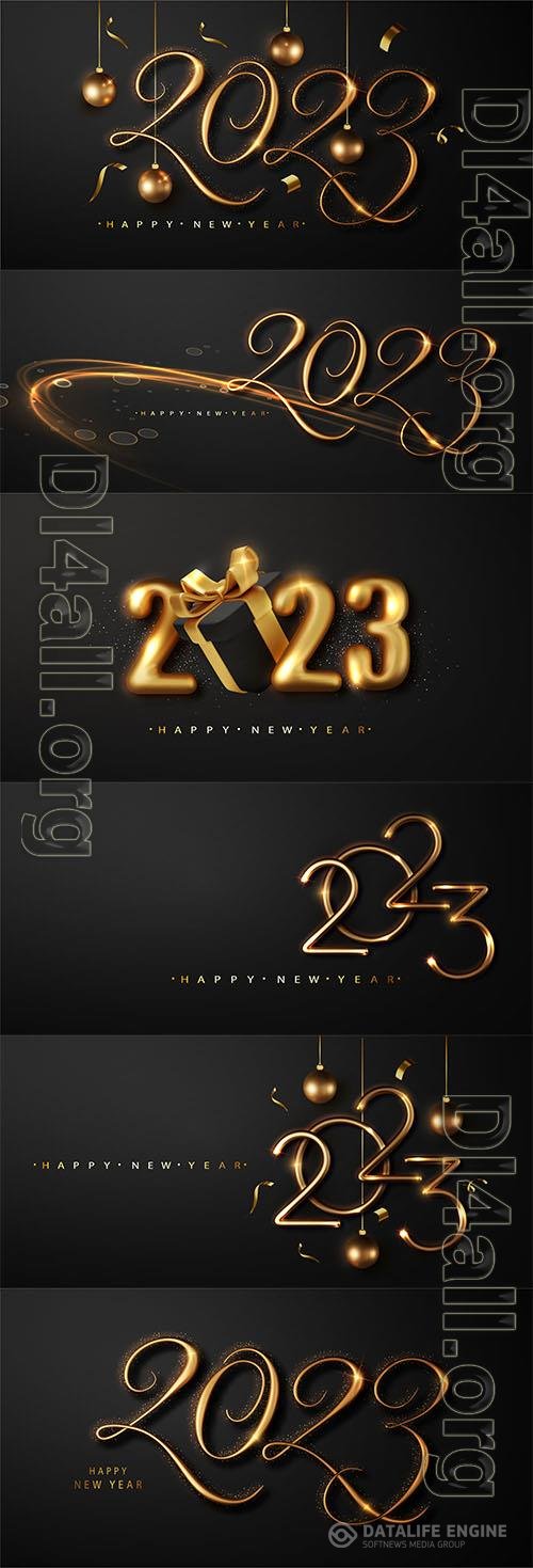 Golden vector luxury text happy new year gold festive numbers design