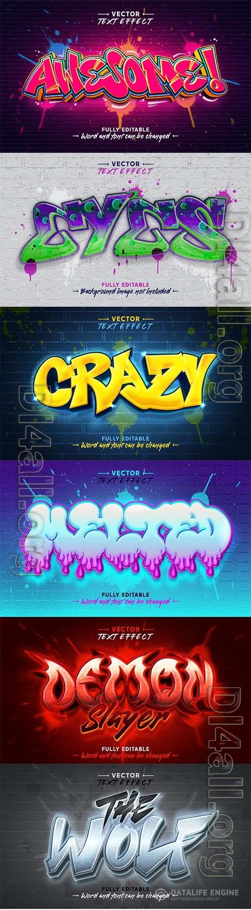 Glow graffiti art style editable vector text effect