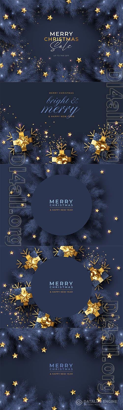 Vector christmas background with winter nature and ornaments