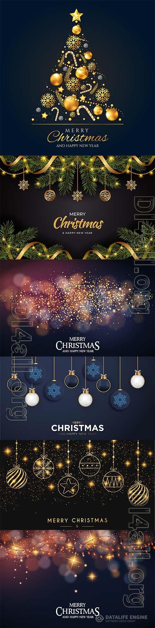 Elegant merry christmas vector background with golden balls