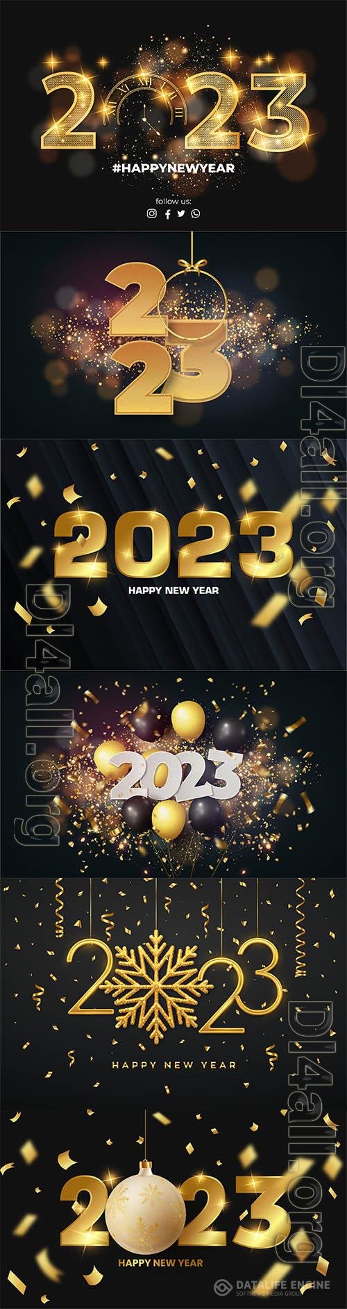 Happy new year black vector background with golden style