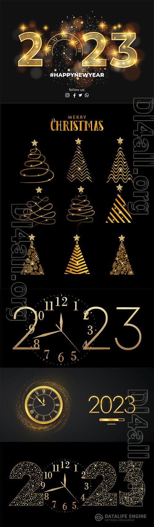 Happy new year 2023 and Merry christmas vector background