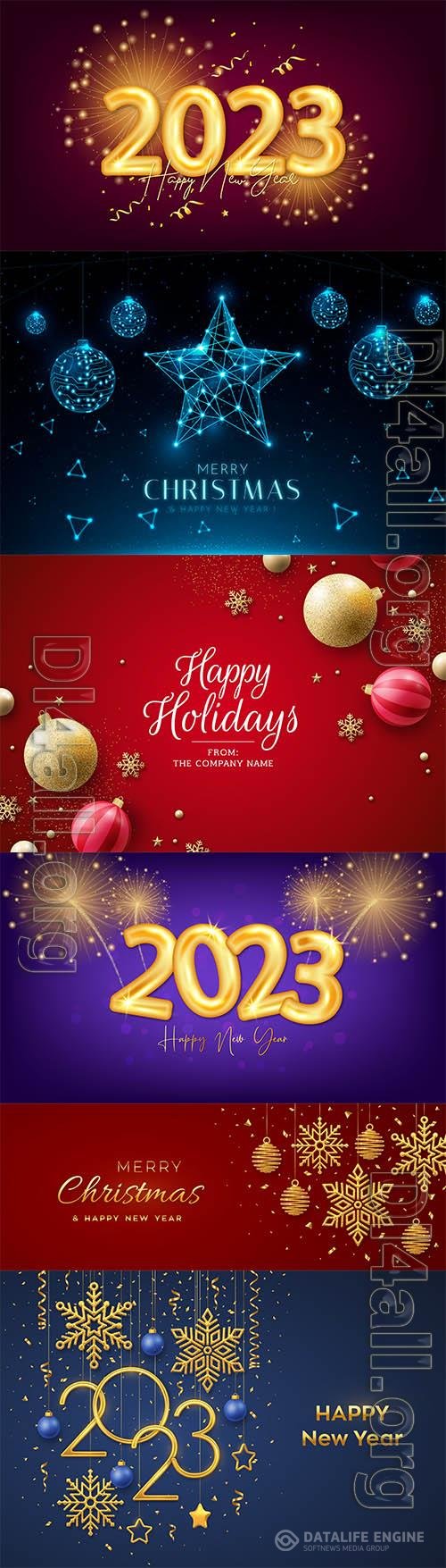 Christmas vector background with realistic decoration