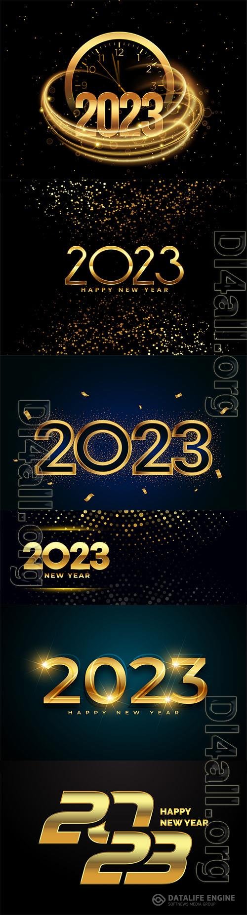 2023 new year wishes vector card with golden confetti and sparkle