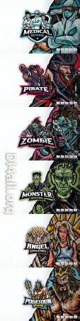 Zombie, poseidon, pirates, medical, frankenstein, angel, mascot logo design