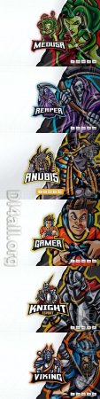 Viking, medusa, knight, grim reaper gamer, anubis, mascot logo design