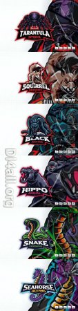 Tarantula, squirrel, snake, seahorse, hippo, panther, mascot logo design