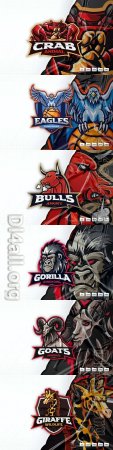 Gorilla, goat, giraffe, eagle, crab, bull, mascot logo design