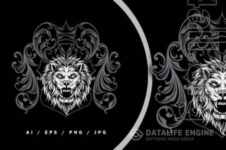 White Vintage Heraldic Lion Logo Illustration