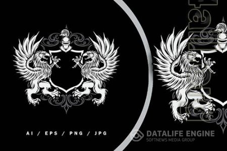 Grey Ornament Heraldic Logo Griffin Illustration