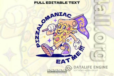 Retro Pizza holding a Flag Mascot Illustration