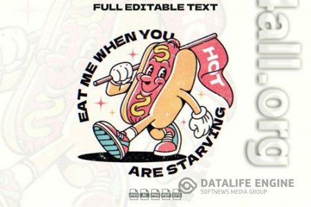 Retro Hotdog holding a Flag Mascot Illustration