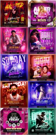 10 Psd Flyer, Night club, Dj club, Music party, Birthday, Retro party vol 10