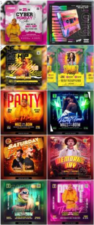 10 Psd Flyer, Night club, Dj club, Music party, Birthday, Retro party vol 6