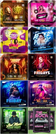 10 Psd Flyer, Night club, Dj club, Music party, Birthday, Retro party vol 5