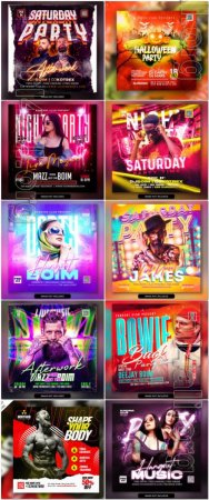 10 Psd Flyer, Night club, Dj club, Music party, Birthday, Retro party vol 7