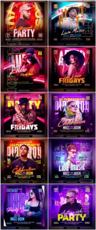 10 Psd Flyer, Night club, Dj club, Music party, Birthday, Retro party vol 3