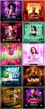 10 Psd Flyer, Night club, Dj club, Music party, Birthday, Retro party vol 1