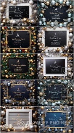 10 PSD merry christmas greeting in a frame background mockup