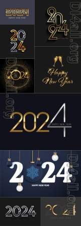 Happy New Year 2024 vector background with glittery gold design numbers