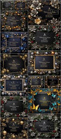 15 Merry christmas greeting background in a frame mockup psd