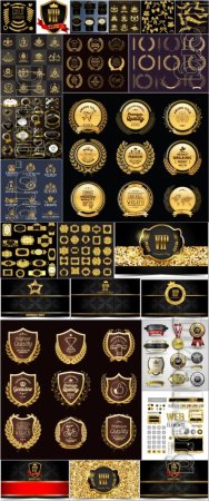 Vip label, logo and frame, gold vector elements collection