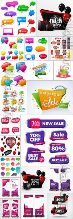 Sale vector elements, speech bublles set color