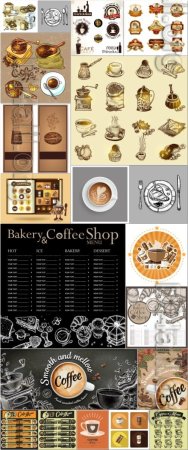 Coffee menu, logos, labels, elements in vector vol 1